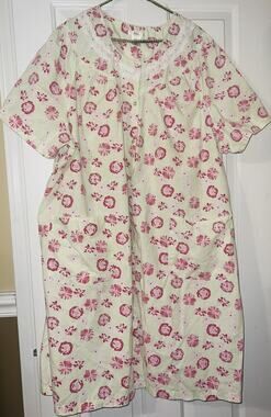PINK K Kmart House Dress Duster Robe 2X Floral Snap Front Green Pink 2X XXL